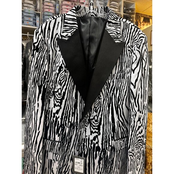 NWT Slim Fit Zebra Patterned White Men Prom Blazer - Wessi 44 - Picture 6 of 9